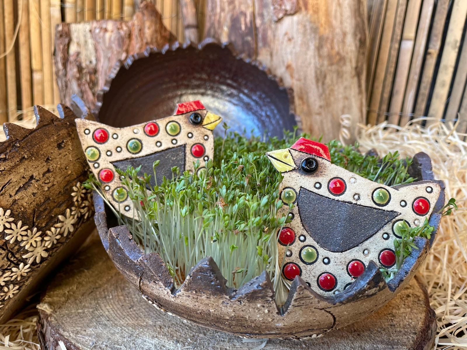 Zápich slepice červeno-zelený puntík